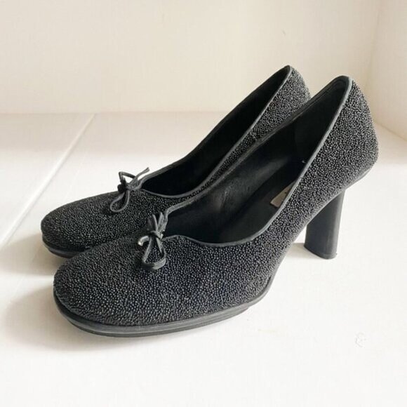 Vintage Y2k Barneys New York Co-op Beaded Black Square Toe Heels 9 - Picture 1 of 10